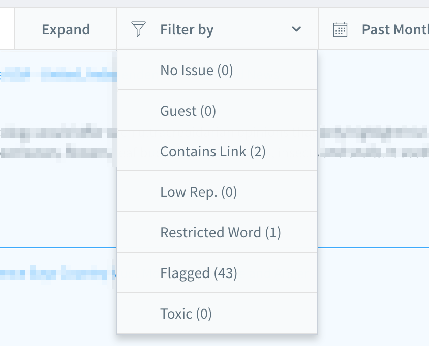 moderation filter dropdown